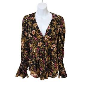 by Anthropologie Deep-V Floral Maybel Tunic Blouse Size Small Boho